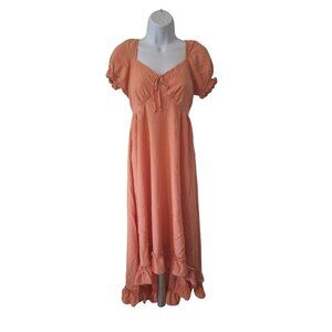 Patrons Of Peace Maxi Dress Womens XS Short Puff Sleeves Orange Ruffle Hem Boho